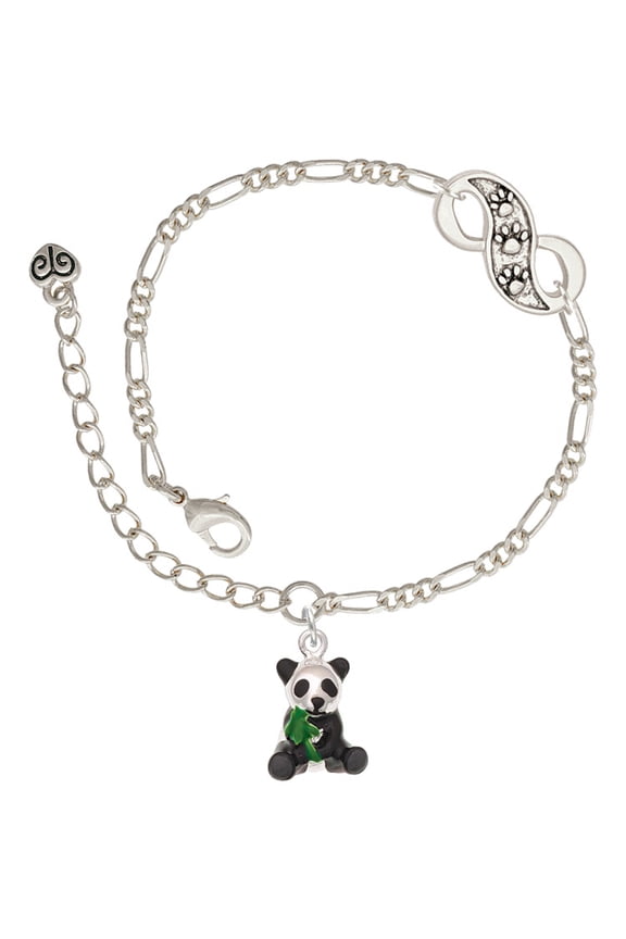 Silvertone Enamel Sitting Panda Silver-tone Paw Infinity Link Chain Bracelet, 6"+2" Extender