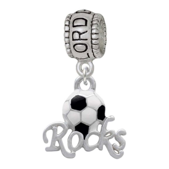 Delight Jewelry Silvertone Enamel Soccer ball ''Rocks'' Lord Guide Me Charm Bead