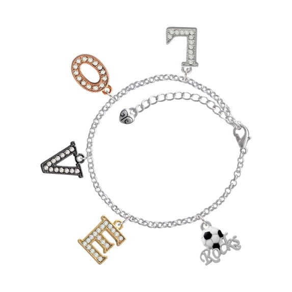 Delight Jewelry Silvertone Enamel Soccer ball ''Rocks'' Multi-Colored Crystal Love Charm Bracelet
