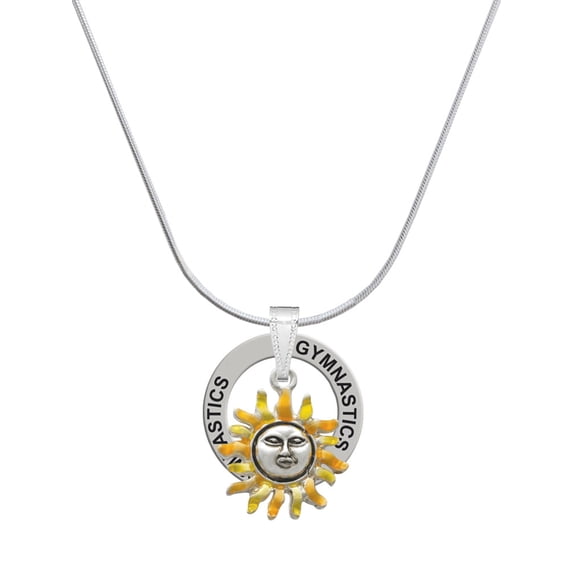 Delight Jewelry Silvertone Enamel Sun Gymnastics Ring Charm Necklace, 18"