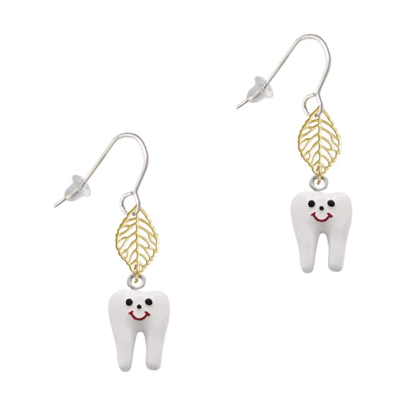 Delight Jewelry Silvertone Enamel Tooth Goldtone Leaf French Earrings