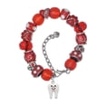 thumbnail image 1 of Delight Jewelry Silvertone Enamel Tooth Red Paw Print Bead Bracelet, 7"+2", 1 of 4