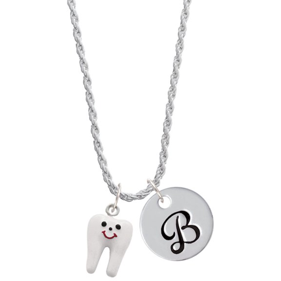 Delight Jewelry Silvertone Enamel Tooth Silvertone Script Initial Disc - B - Charm Necklace, 20"+3"