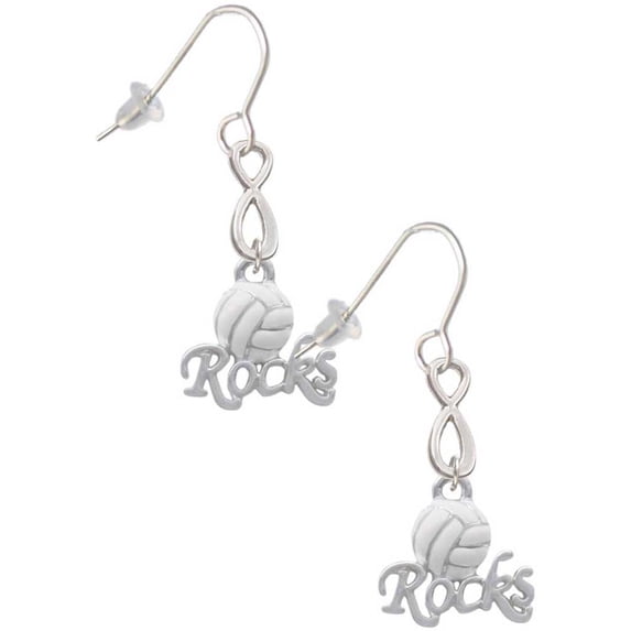 Delight Jewelry Silvertone Enamel Volleyball ''Rocks'' Silver tone Infinity French Earrings
