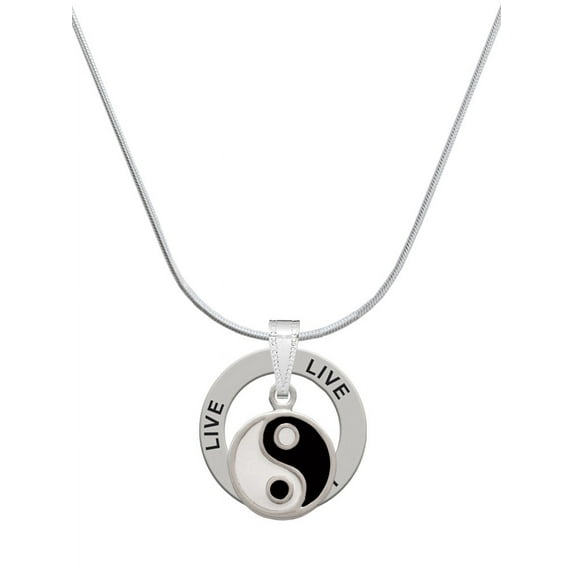 Delight Jewelry Silvertone Enamel Yin and Yang Live Ring Charm Necklace, 18"