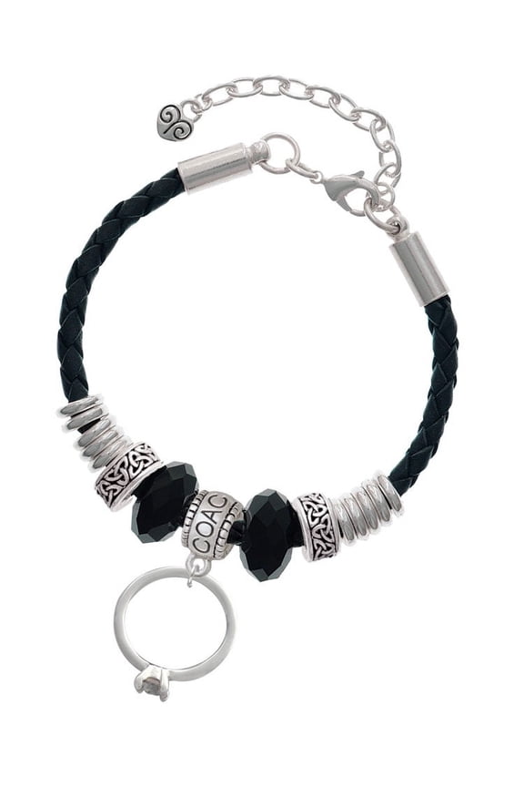 Silvertone Engagement Ring with Crystal Coach Celtic Knot Leather Bead Bracelet, 7"+2" Extender