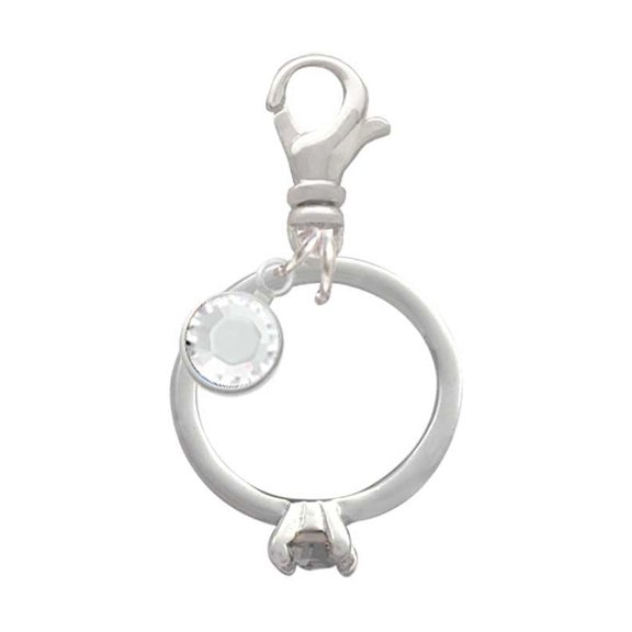 Delight Jewelry Silvertone Engagement Ring with Crystal Charm with Swivel Lobster Claw and Clear Crystal Drop