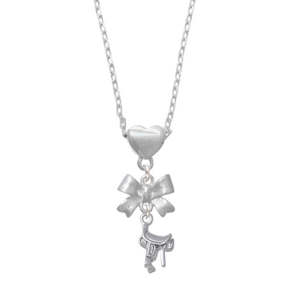 Delight Jewelry Silvertone English Saddle Silver tone Bow Heart Necklace