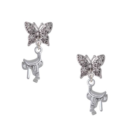 Delight Jewelry Silvertone English Saddle Silvertone Antiqued Butterfly Post Earrings
