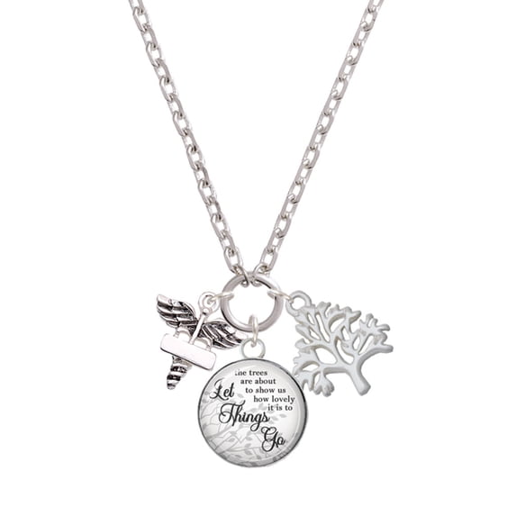 Delight Jewelry Silvertone Engraveable Caduceus - Let Things Go Fall Zoey Charm Necklace, 28"
