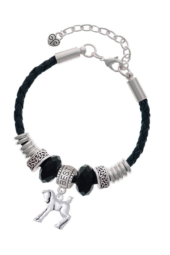 Silvertone Equestrian Horse Best Friend Celtic Knot Leather Bead Bracelet, 7"+2" Extender