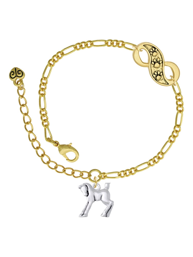 Delight Jewelry Silvertone Equestrian Horse Gold-tone Paw Infinity Link Chain Bracelet, 6"+2" Extender
