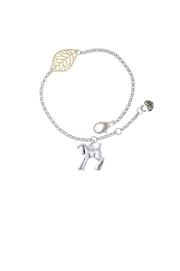 Silvertone Equestrian Horse - Goldtone Leaf Delicate Bracelet, 6.25+1.75"