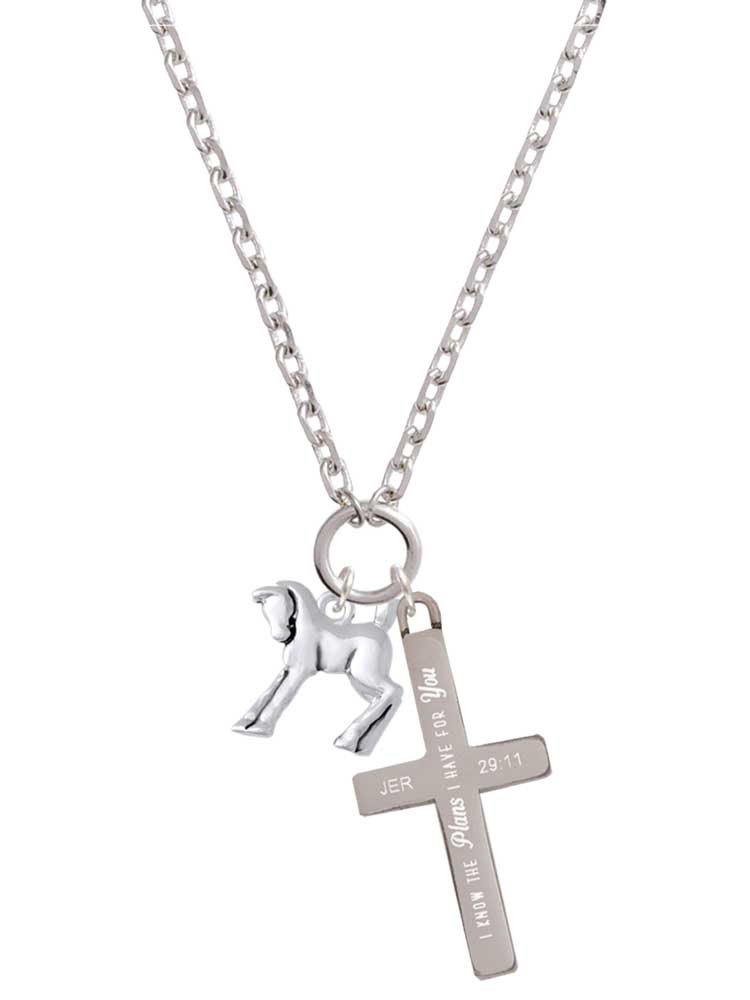 Delight Jewelry Silvertone Equestrian Horse I Have Plans for You Engraved Cross Zoey Necklace, 28"