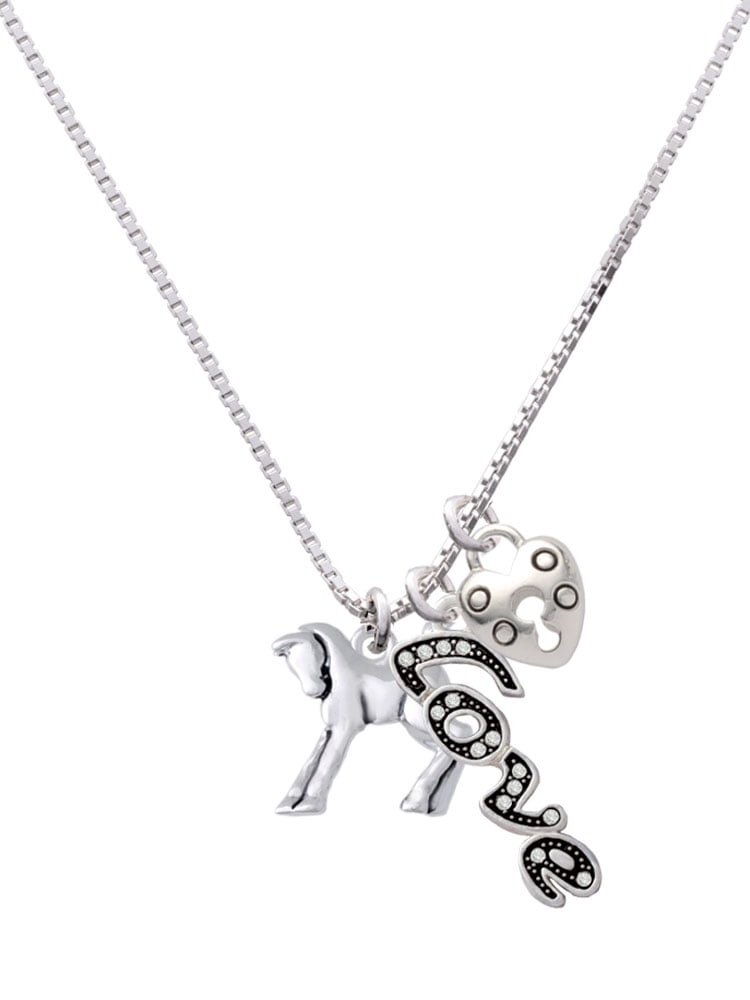 Delight Jewelry Silvertone Equestrian Horse - Love and Lock Charm Necklace, 18"+1"