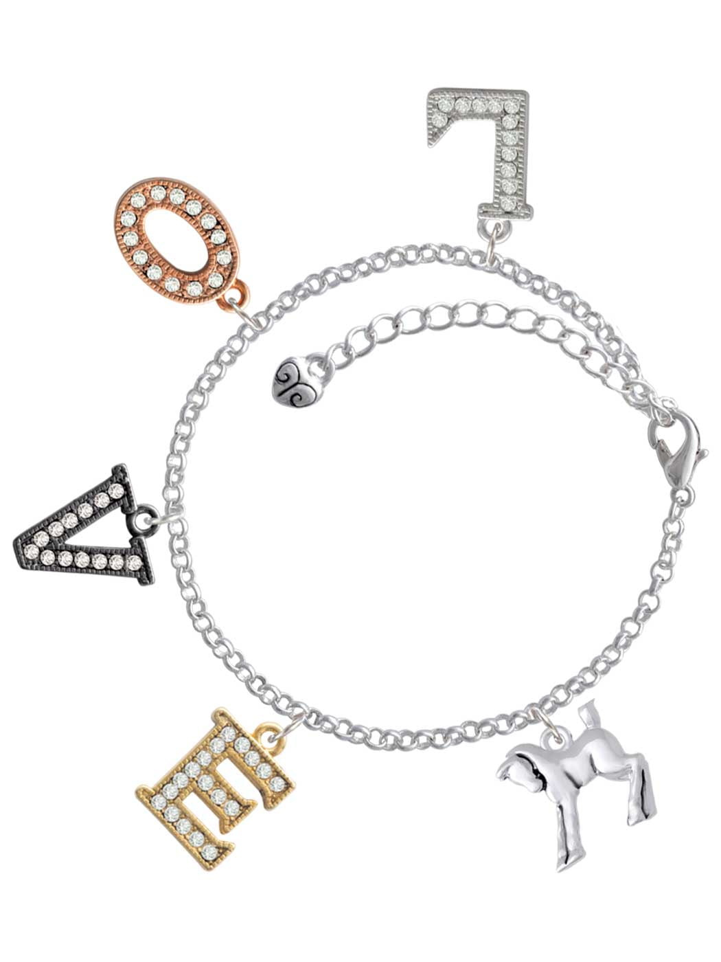 Delight Jewelry Silvertone Equestrian Horse Multi-Colored Crystal Love Charm Bracelet