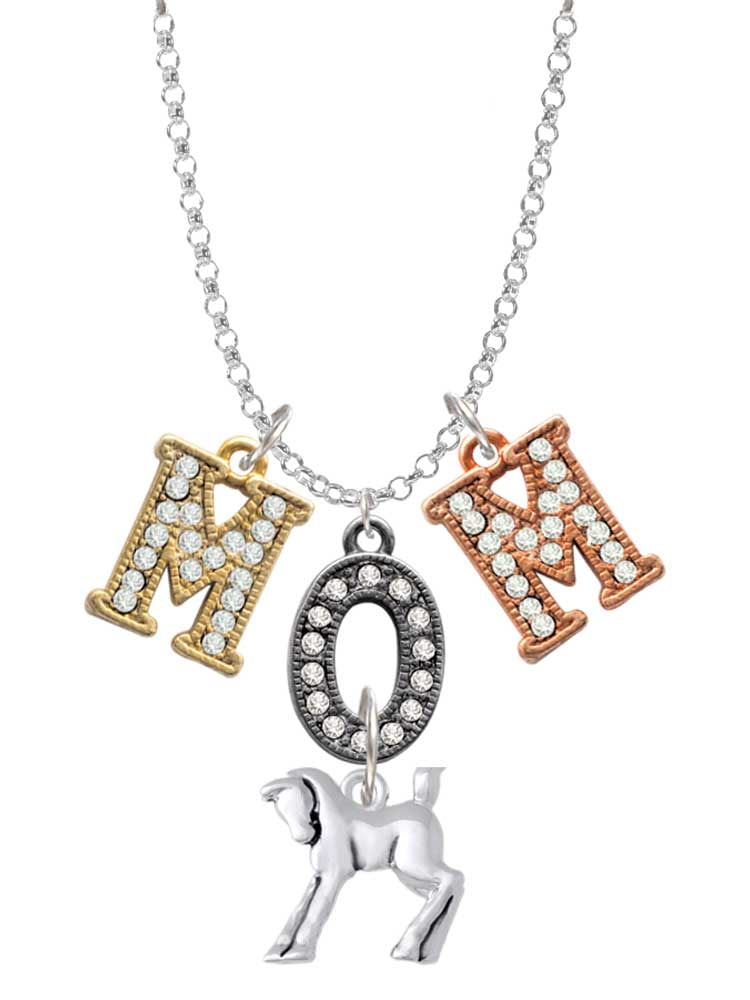 Delight Jewelry Silvertone Equestrian Horse Multi-Colored Crystal Mom Charm Necklace