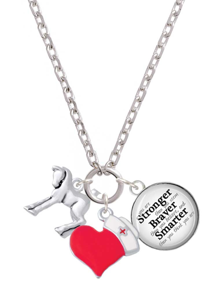 Delight Jewelry Silvertone Equestrian Horse - Red Heart Nurse Strong Zoe Necklace