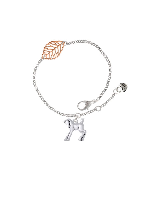 Silvertone Equestrian Horse - Rose Goldtone Leaf Delicate Bracelet, 6.25+1.75"