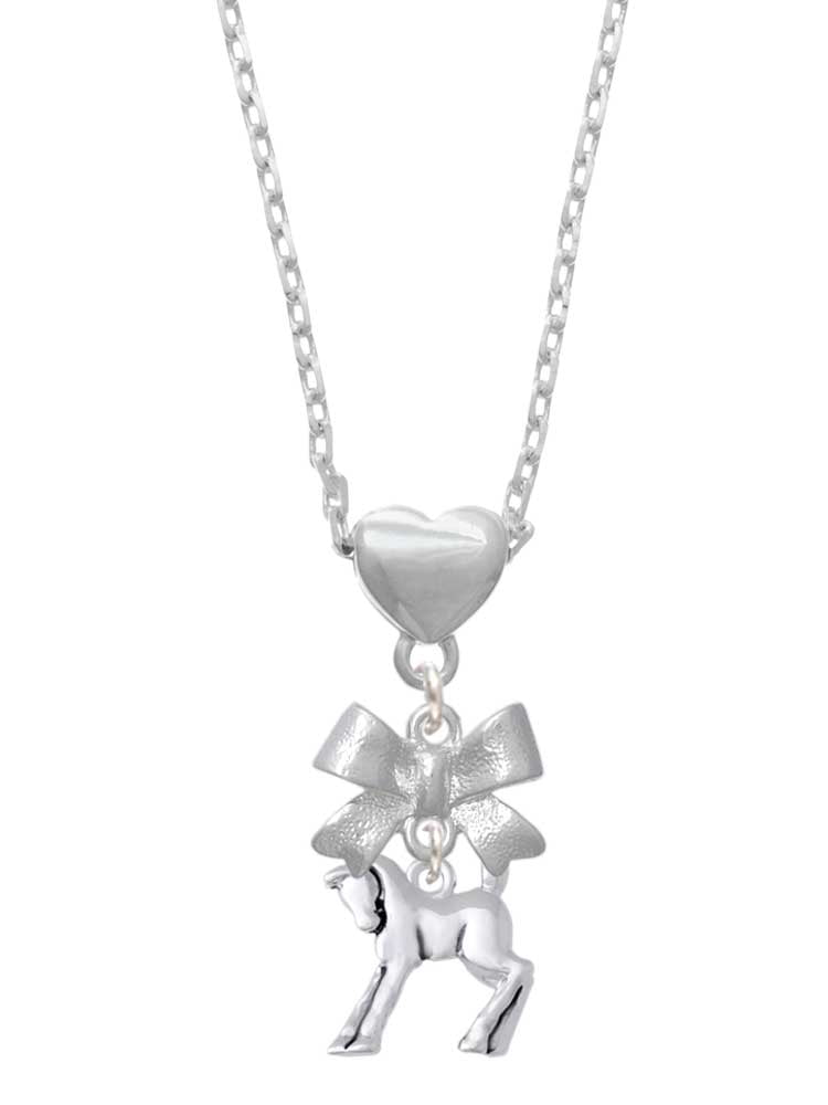 Delight Jewelry Silvertone Equestrian Horse Silver tone Bow Heart Necklace