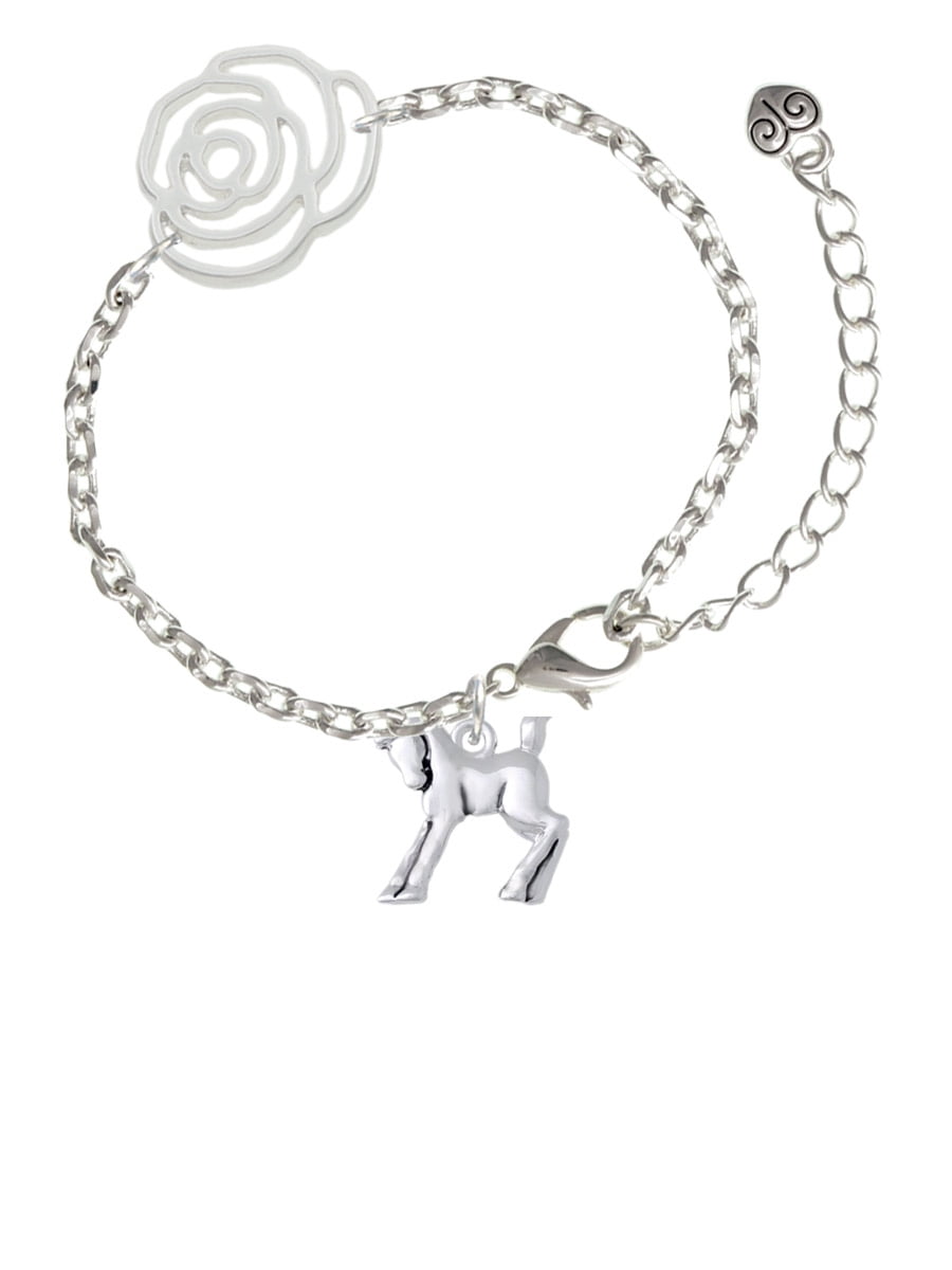 Delight Jewelry Silvertone Equestrian Horse Silver-tone Flower Link Chain Bracelet, 6.75"+2" Extender