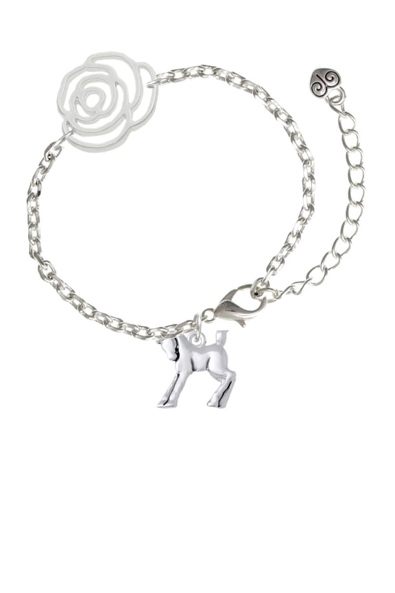 Silvertone Equestrian Horse Silver-tone Flower Link Chain Bracelet, 6.75"+2" Extender