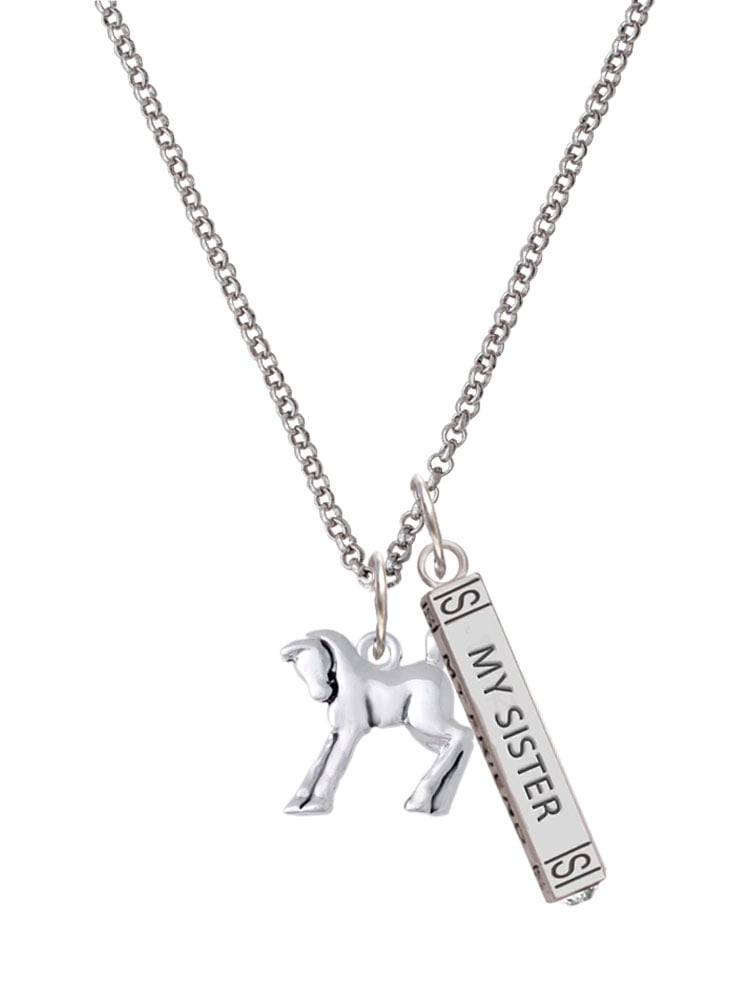 Delight Jewelry Silvertone Equestrian Horse Silvertone Always My Sister Bar Charm Necklace, 23"