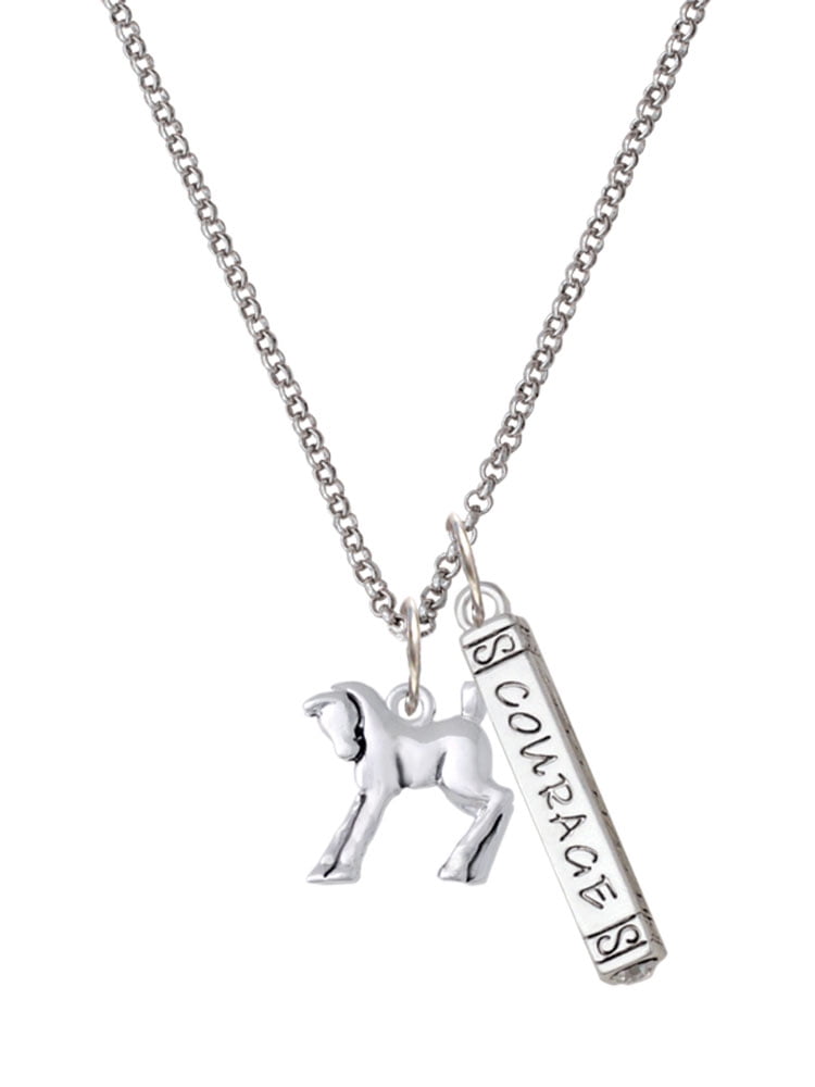 Delight Jewelry Silvertone Equestrian Horse Silvertone Courage Strength Wisdom Honesty Bar Charm Necklace, 23"
