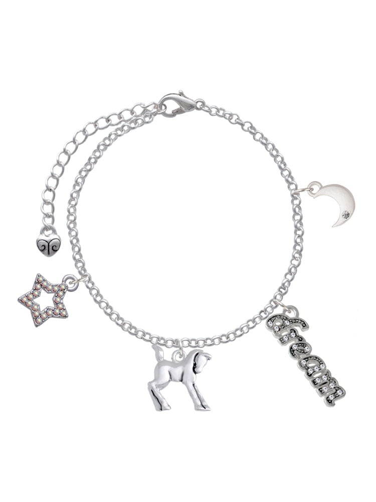 Delight Jewelry Silvertone Equestrian Horse Silvertone Dream Big Charm Bracelet, 7.5+2" Extender