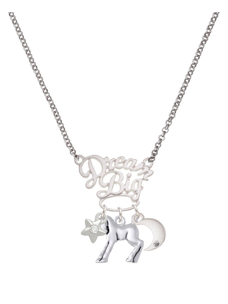 Delight Jewelry Silvertone Equestrian Horse Silvertone Dream Big Pendant Necklace, 25"