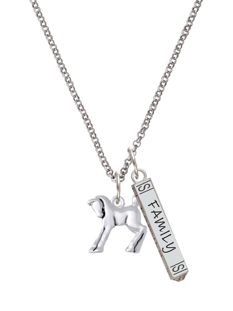 Delight Jewelry Silvertone Equestrian Horse Silvertone Family Bar Charm Necklace, 23"