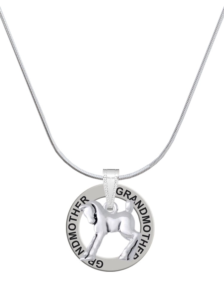 Delight Jewelry Silvertone Equestrian Horse Silvertone Grandmother Ring Charm Necklace, 18"