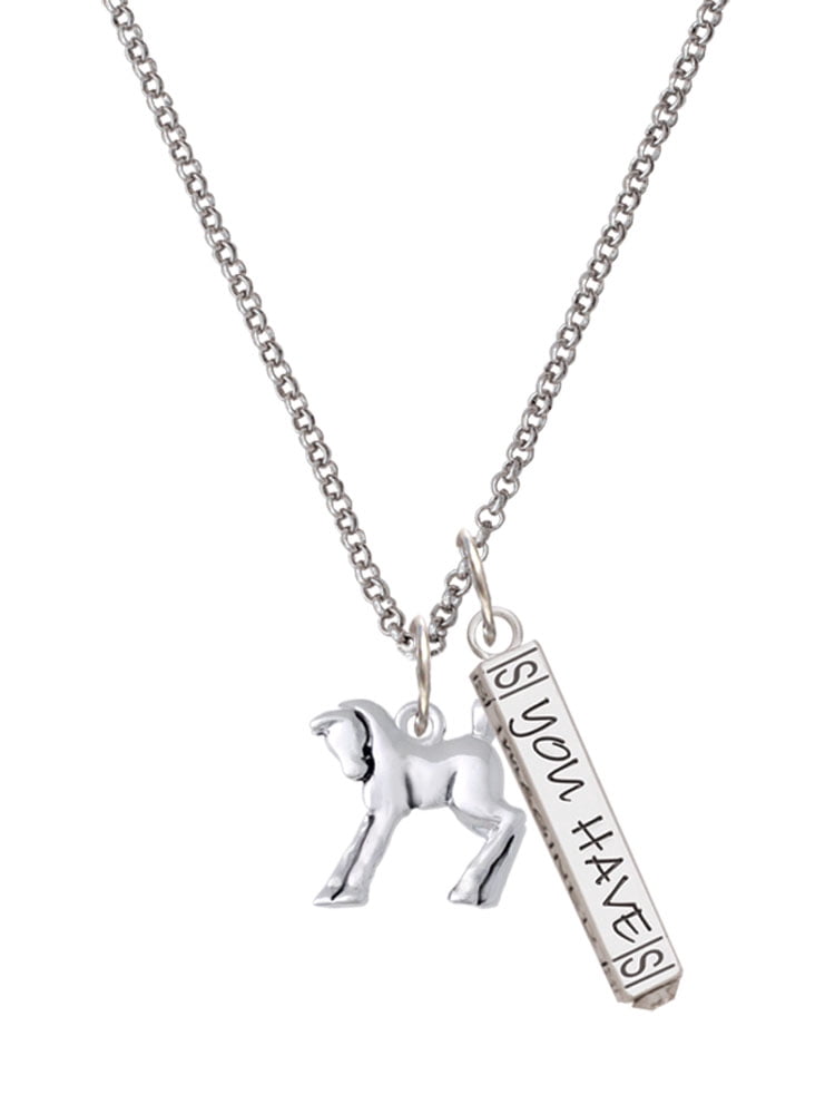 Delight Jewelry Silvertone Equestrian Horse Silvertone Live the Life You Have Imagined Bar Charm Necklace, 23"