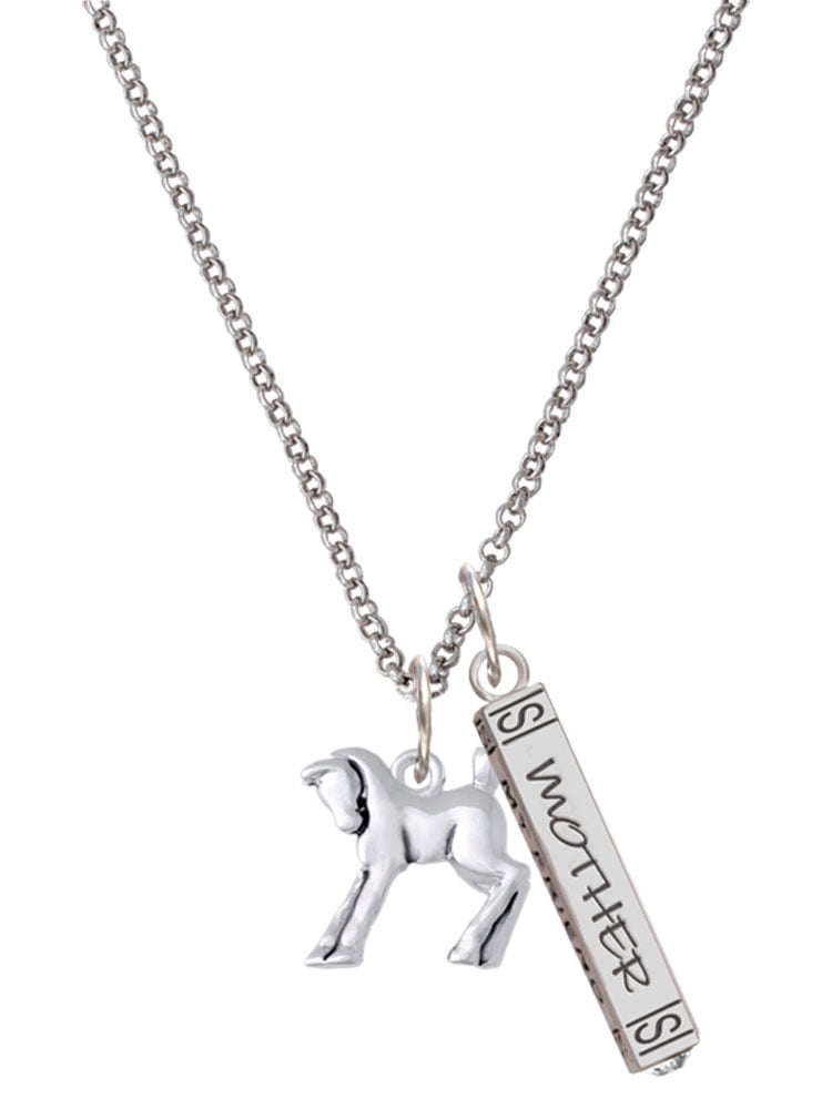 Delight Jewelry Silvertone Equestrian Horse Silvertone Mother Daughter Bar Charm Necklace, 23"