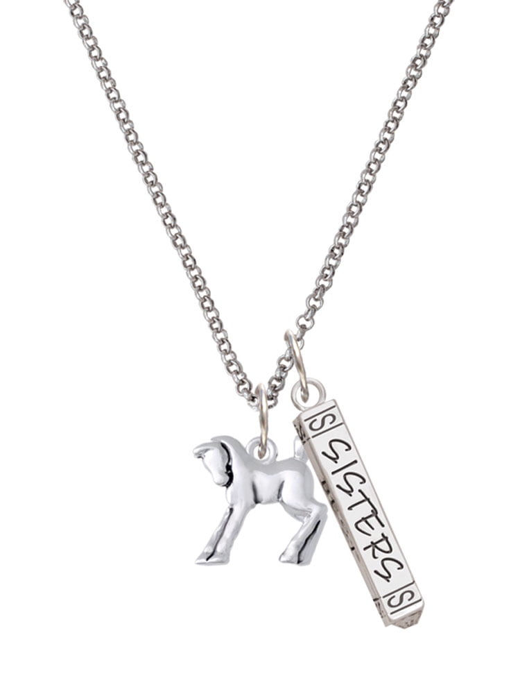 Delight Jewelry Silvertone Equestrian Horse Silvertone Sisters Best Friends Forever Bar Charm Necklace, 23"