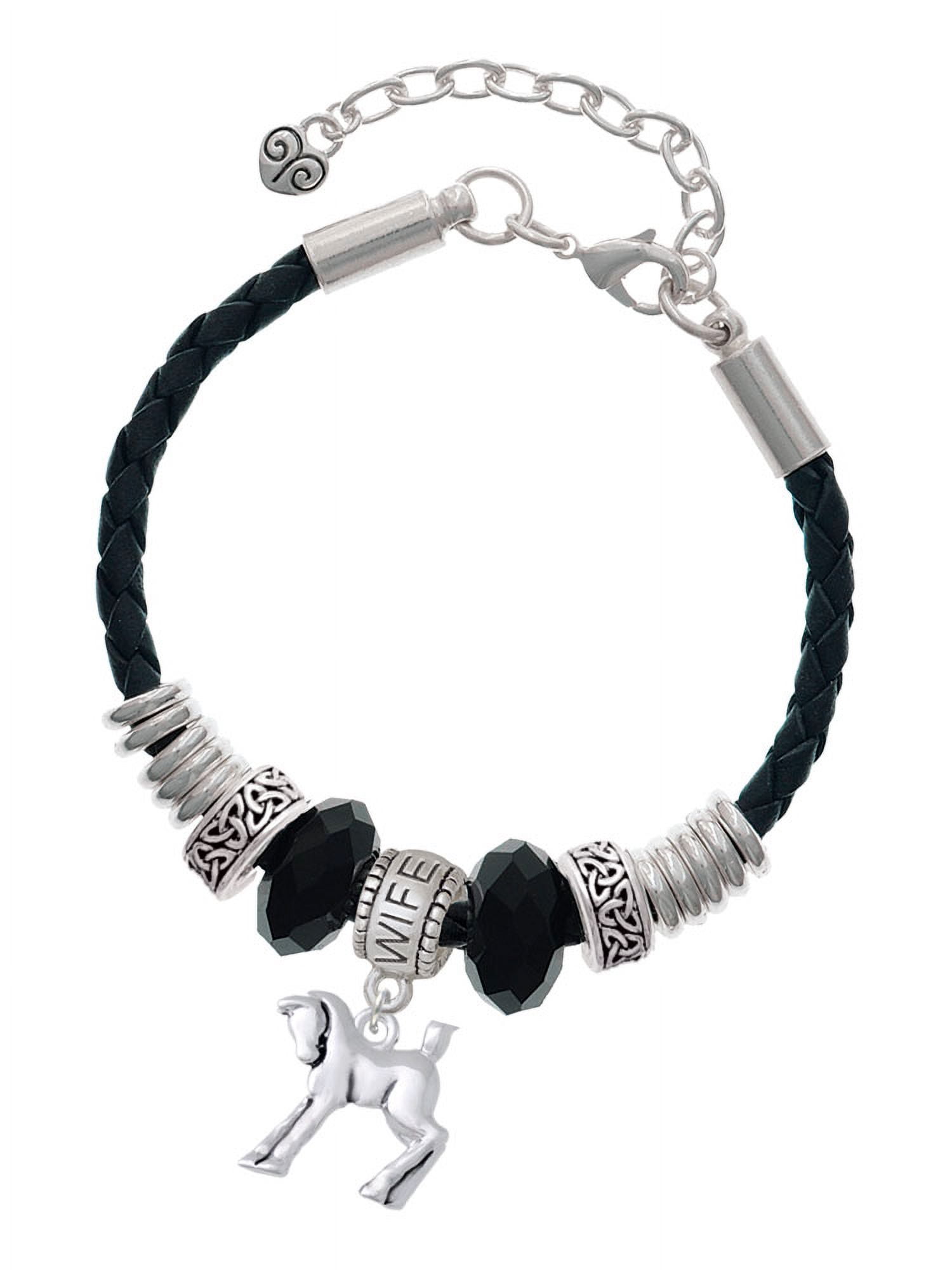 Delight Jewelry Silvertone Equestrian Horse Wife Celtic Knot Leather Bead Bracelet, 7"+2" Extender