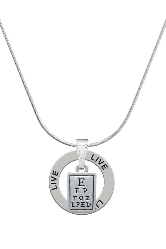 Silvertone Eye Chart Live Ring Charm Necklace, 18"