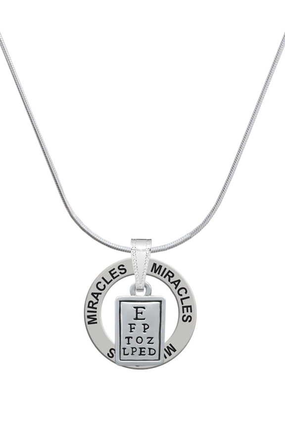 Silvertone Eye Chart Miracles Ring Charm Necklace, 18"