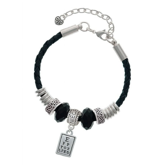 Delight Jewelry Silvertone Eye Chart Niece Celtic Knot Leather Bead Bracelet, 7"+2" Extender