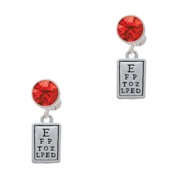 Delight Jewelry Silvertone Eye Chart Red Crystal Clip on Earrings