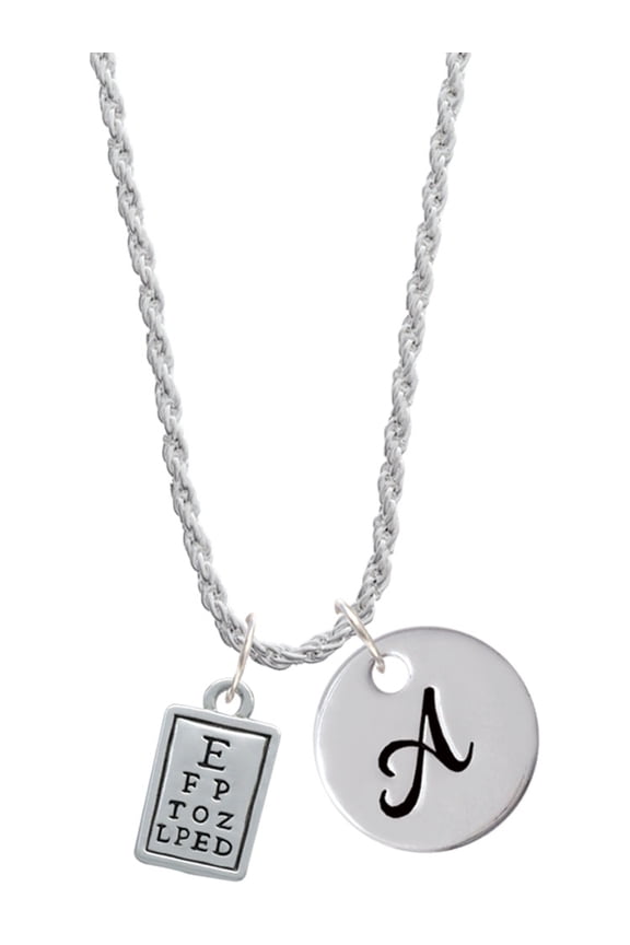 Silvertone Eye Chart Silvertone Script Initial Disc - A - Charm Necklace, 20"+3"