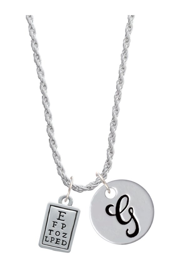 Silvertone Eye Chart Silvertone Script Initial Disc - G - Charm Necklace, 20"+3"