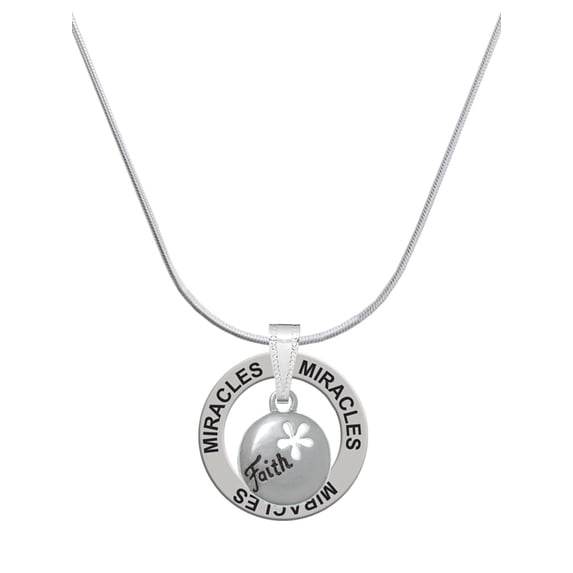 Delight Jewelry Silvertone Faith Disc with Cutout Flower Miracles Ring Charm Necklace, 18"