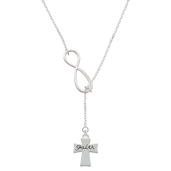 Delight Jewelry Silvertone Faith Flat Cross Silver tone Elegant Infinity Lariat Necklace