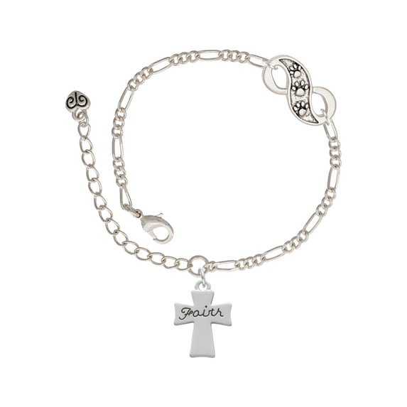 Delight Jewelry Silvertone Faith Flat Cross Silver-tone Paw Infinity Link Chain Bracelet, 6"+2" Extender