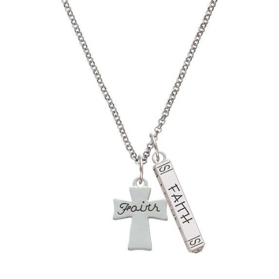 Delight Jewelry Silvertone Faith Flat Cross Silvertone Believe Faith Prayer Hope Bar Charm Necklace, 23"