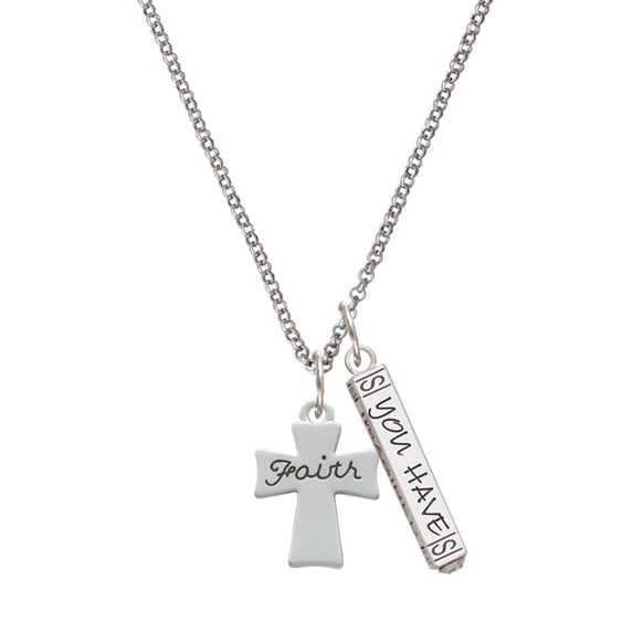 Delight Jewelry Silvertone Faith Flat Cross Silvertone Live the Life You Have Imagined Bar Charm Necklace, 23"