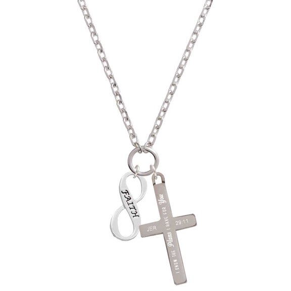 Delight Jewelry Silvertone Faith Infinity Sign I Have Plans for You Engraved Cross Zoey Necklace, 28"