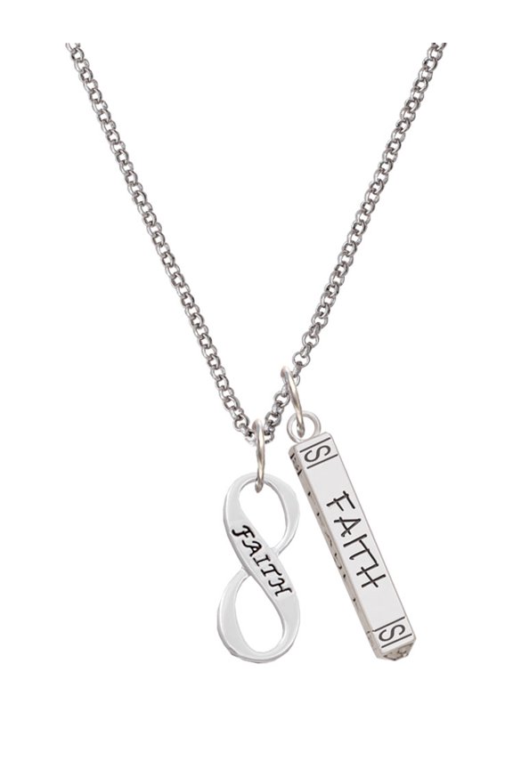 Silvertone Faith Infinity Sign Silvertone Believe Faith Prayer Hope Bar Charm Necklace, 23"