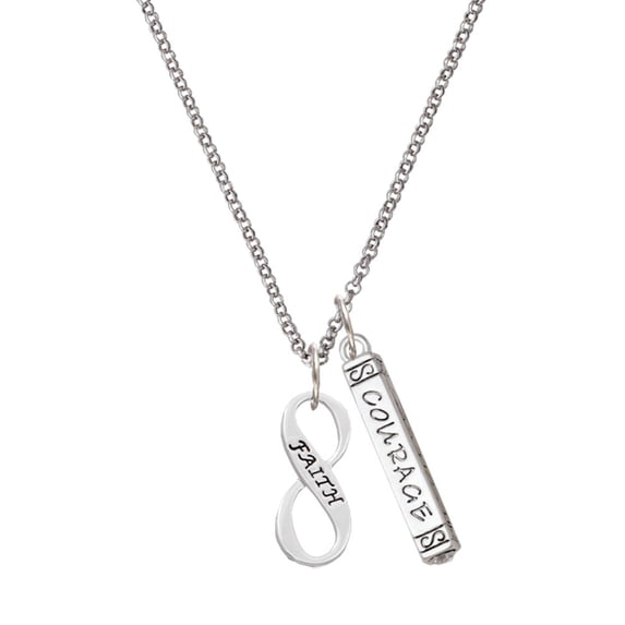 Delight Jewelry Silvertone Faith Infinity Sign Silvertone Courage Strength Wisdom Honesty Bar Charm Necklace, 23"
